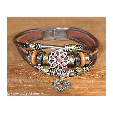 Bracelet cuir femme COUNTRY - Charms & Perles - taille ajustable