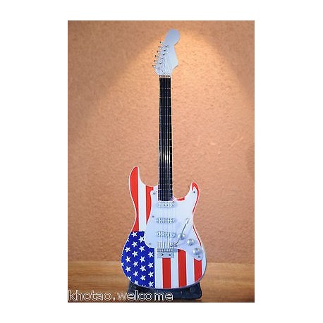 Mini guitare AMERICAN FLAG en bois + support de présentation - DRAPEAU AMERICAIN