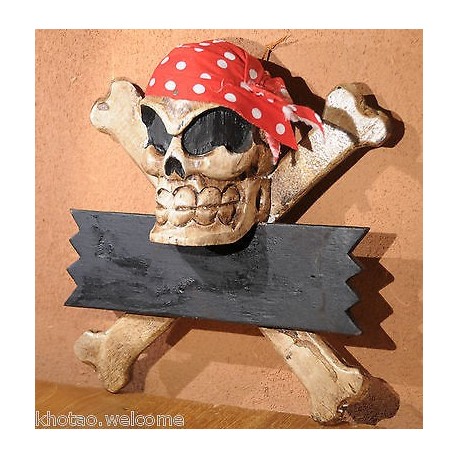 Décoration murale TETE DE MORT bois - crâne squelette pirate biker  HARLEY CROSS BONES