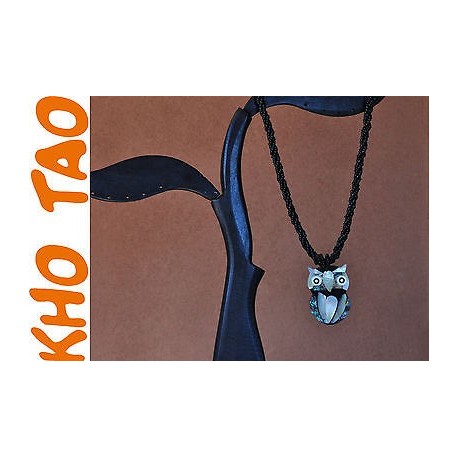 Collier HIBOUX EN NACRE, pendentif HIBOUX EN NACRE et collier de perles
