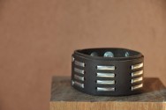 Bracelet cuir / de force large 4 INSERTS ACIERS -noir ou marron-Punk Rock