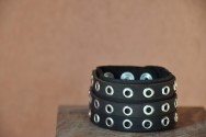 Bracelet cuir 3 BANDES OEILLETS - Noir ou Marron + de 200 Réf cuir