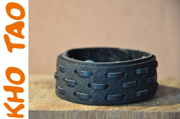Bracelet en cuir moyen GROSSE COUTURE noir