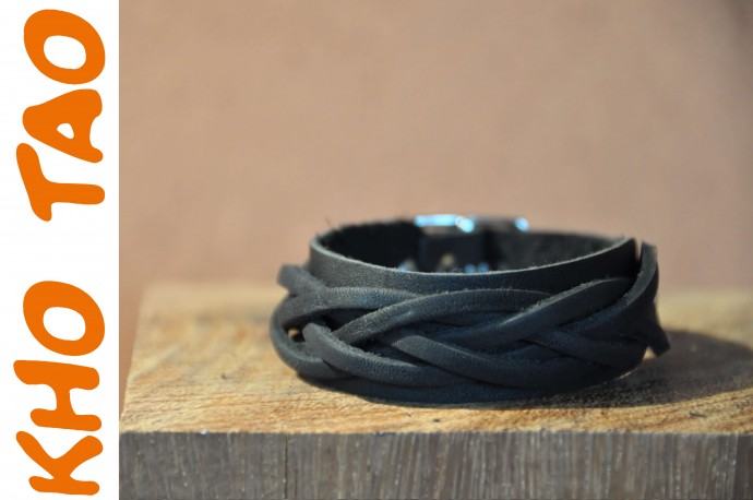 Bracelet cuir BOUCLE ET TRESSE - noir 