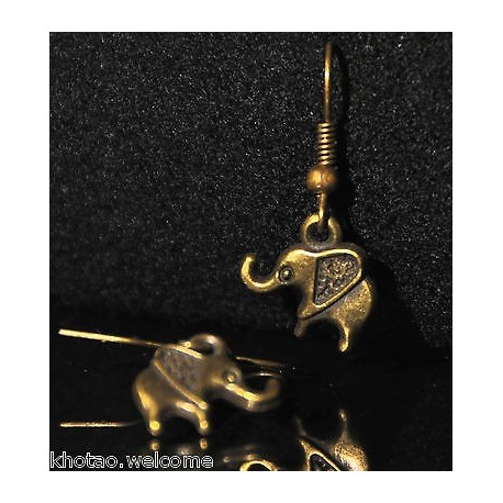 Boucles d'oreille ELEPHANT 3 DESIGNS métal doré patiné CLIPS ADAPTABLES